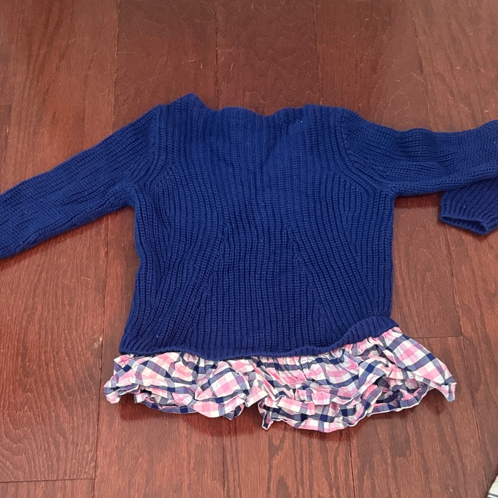 Crewcuts Blue Knit Sweater with Plaid Detail